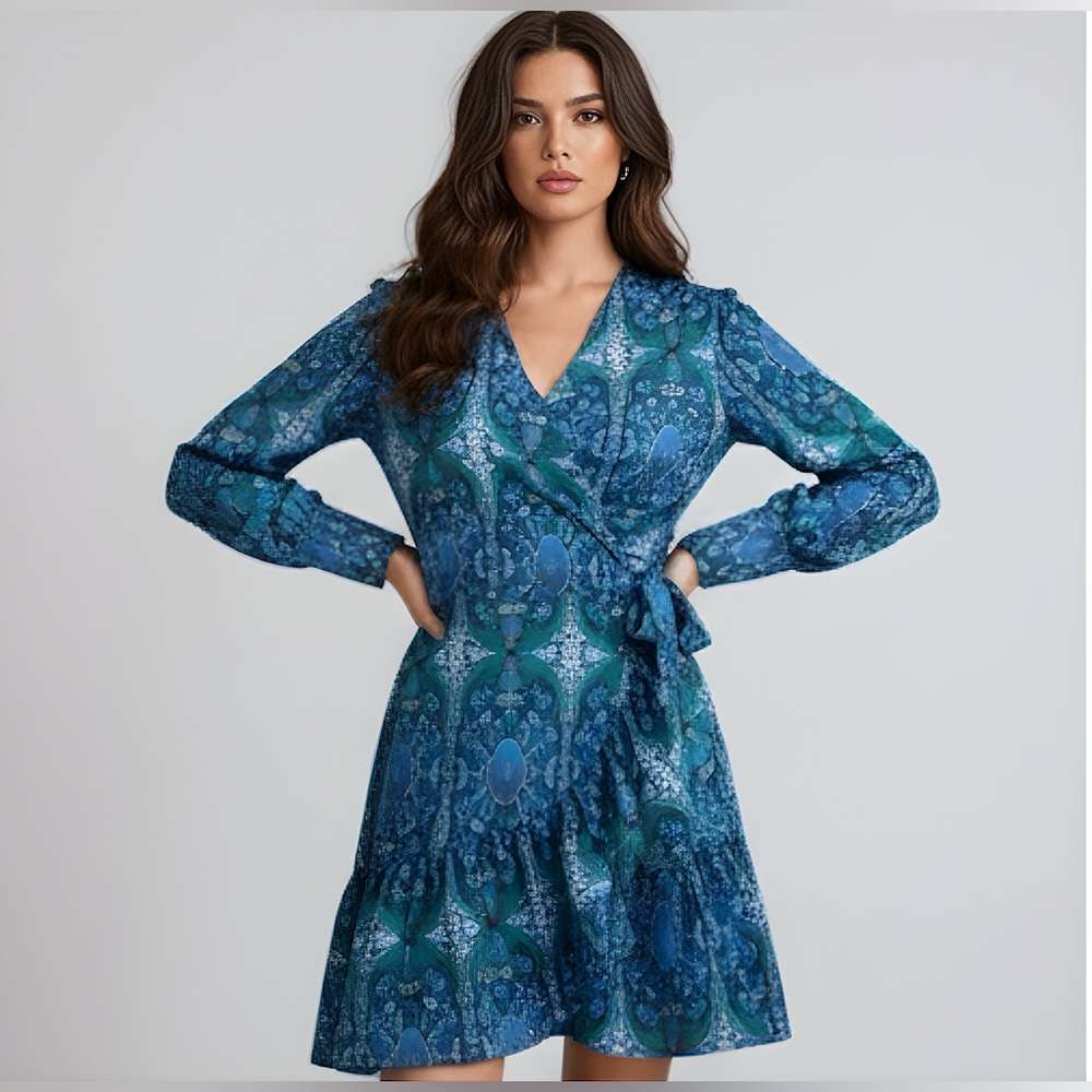 Boho Floral Print Knot Side Ruffle Hem Wrap Dress